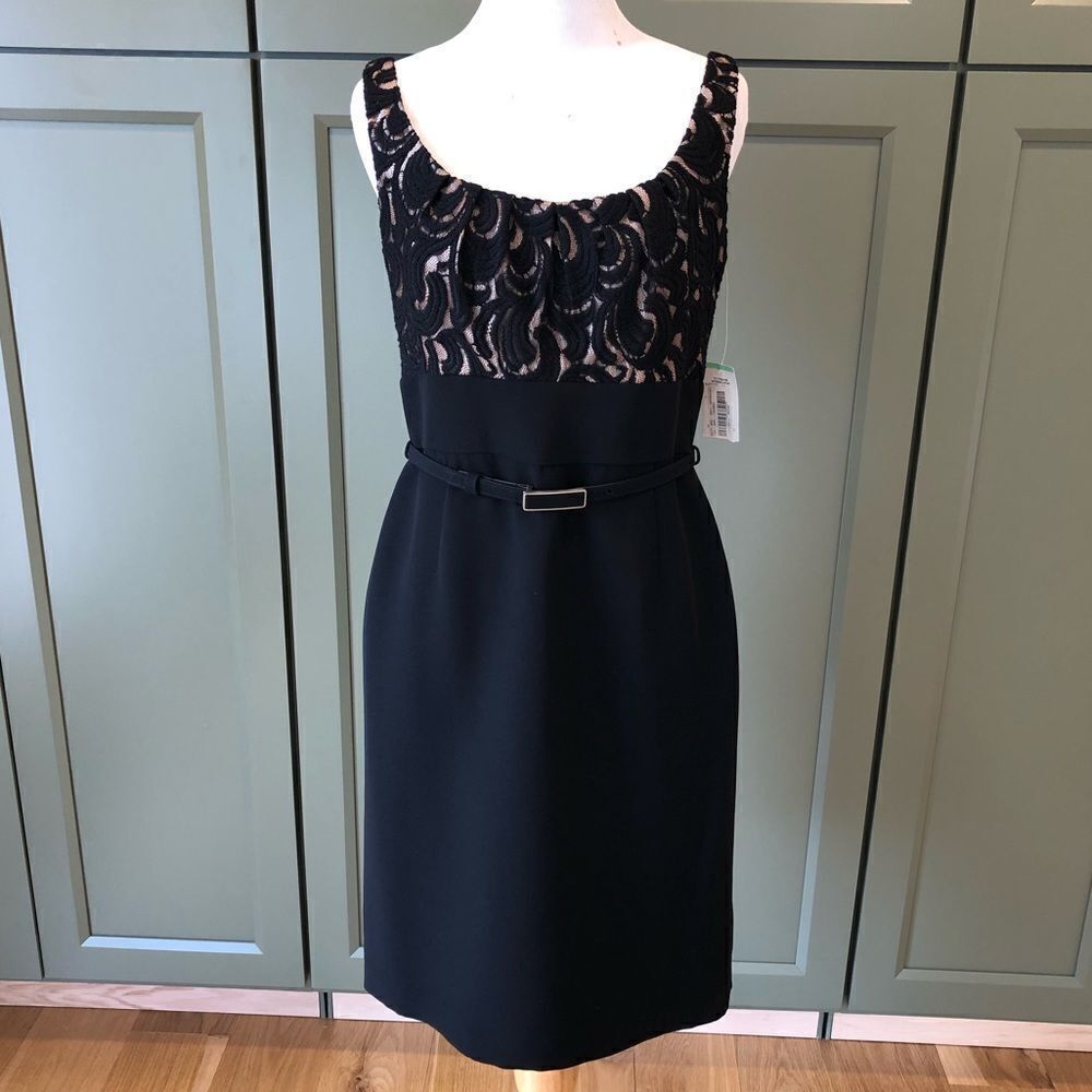 Evan Picone Black Dress with Cream Lace Detail